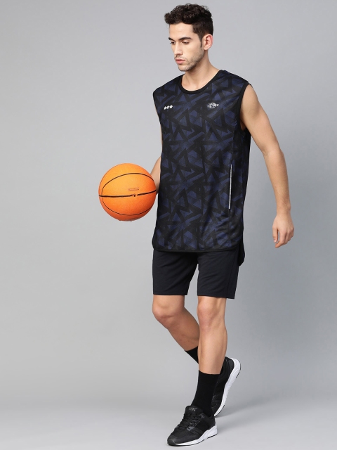 

Hrx By Hrithik Roshan Men Medieval Blue Printed Rapid-Dry Basketball T-shirt, Navy blue