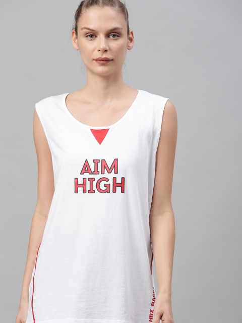 

HRX by Hrithik Roshan Women White Printed Round Neck Sleeveless Basketball T-shirt