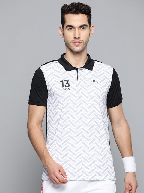 

Hrx By Hrithik Roshan Men Brilliant White Printed Rapid-Dry Polo Cricket T-shirt