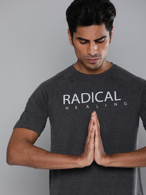 

HRX by Hrithik Roshan Men Grey Melange Printed Organic Yoga Tshirts, Charcoal