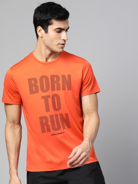 

HRX by Hrithik Roshan Men Orange & Black Printed Rapid Dry Antimicrobial Running T-shirt, Coral