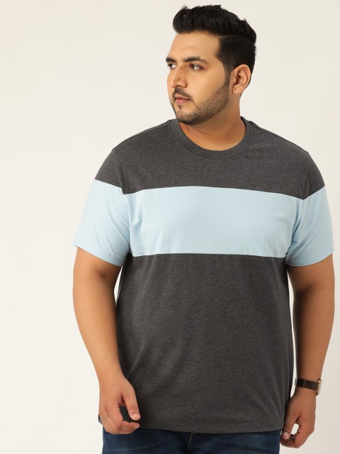 

Sztori Men Charcoal Grey & Blue Colourblocked Plus Size Round Neck T-shirt
