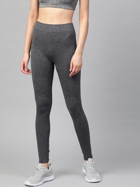 

HRX by Hrithik Roshan Women Charcoal Grey Skinny Fit Solid Rapid Dry Seamless Yoga Tights