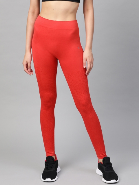 

HRX by Hrithik Roshan Women Red Solid Seamless Rapid Dry Antibacterial Training Tights