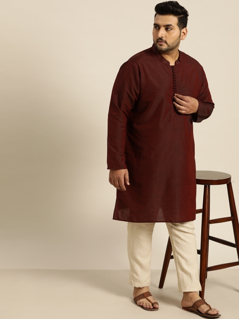 

Sztori Men Burgundy Solid Straight Kurta