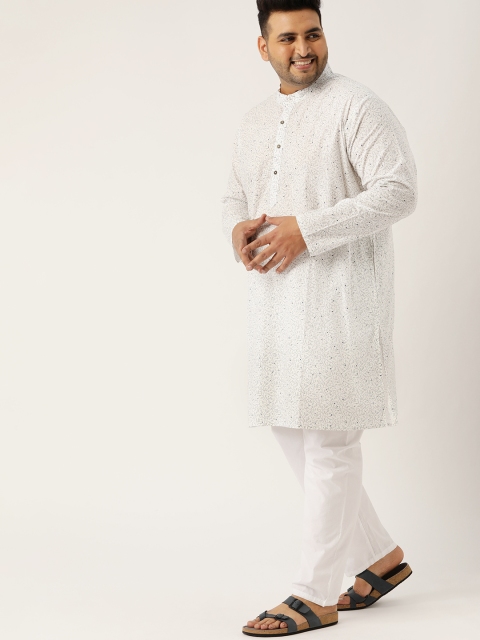 

Sztori Plus Size Men White & Grey Printed Straight Kurta