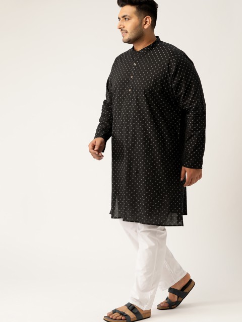 

Sztori Plus Size Men Black White Printed Straight Kurta