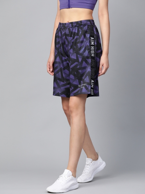 

HRX by Hrithik Roshan Women Purple & Black Regular Fit Printed Rapid Dry Basketball Shorts