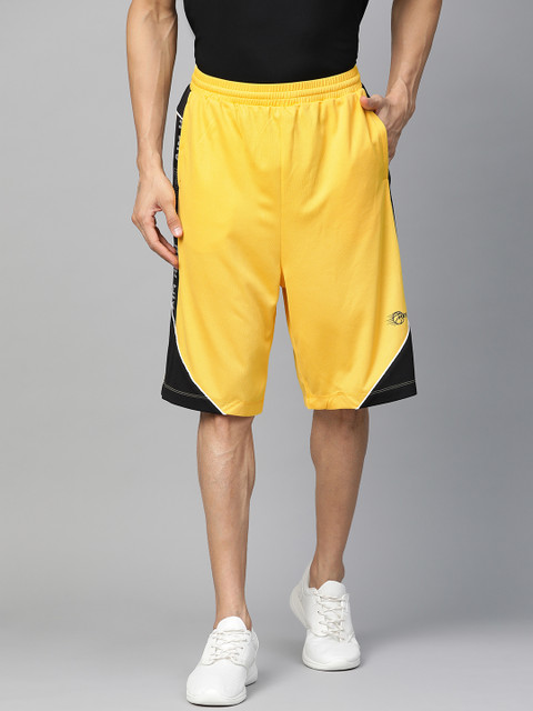 

HRX by Hrithik Roshan Men Yellow & Black Colourblock Rapid Dry Basketball Shorts