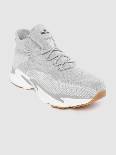 

WROGN Men Grey & White Woven Design Mid-Top Sneakers