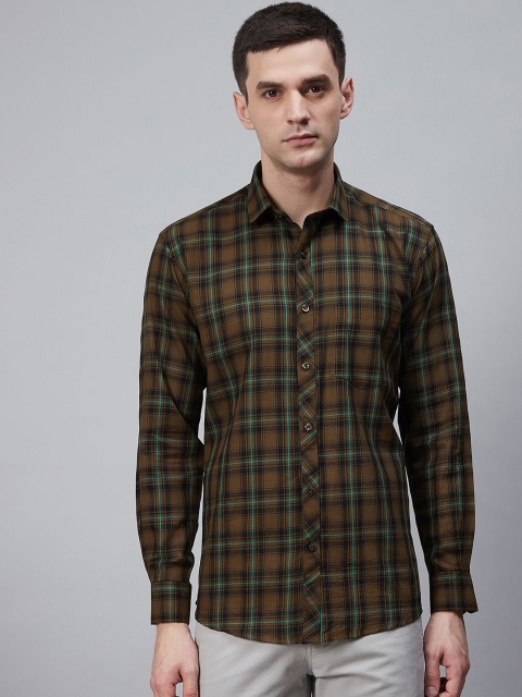 

Shaftesbury London Men Olive Brown & Black Eco-Friendly Checked Casual Shirt