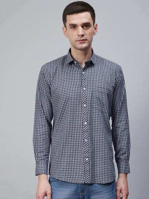 

Shaftesbury London Men Navy Blue & White Eco-Friendly Checked Casual Shirt