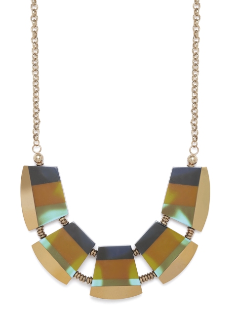 

RICHEERA Mustard Brown & Black Antique Gold-Plated Resin Print Necklace