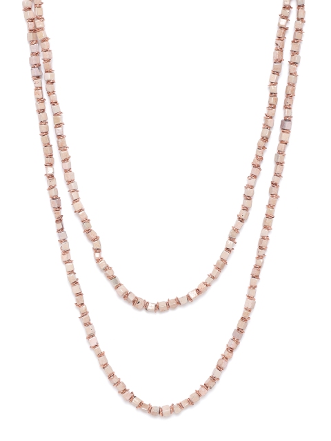 

RICHEERA Peach-Coloured Copper-Plated Beaded Layered Necklace