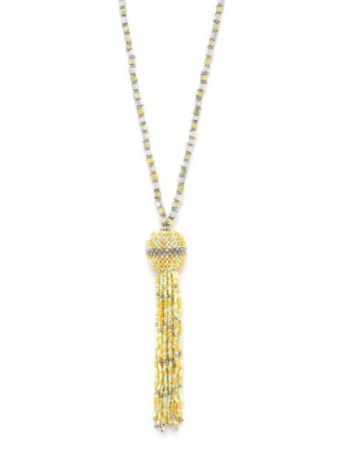 

RICHEERA Yellow Silver-Plated Beaded Tasselled Necklace