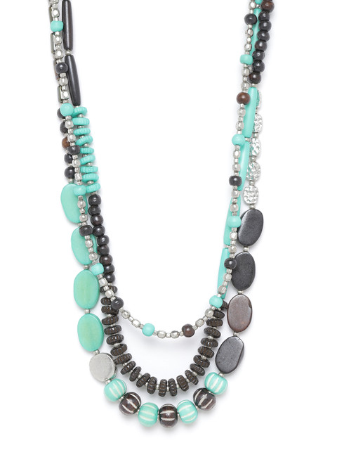 

RICHEERA Women Sea Green & Coffee Brown Silver-Plated Beaded Layered Necklace