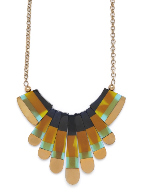 

RICHEERA Women Mustard Brown & Black Antique Gold-Plated Resin Print Necklace
