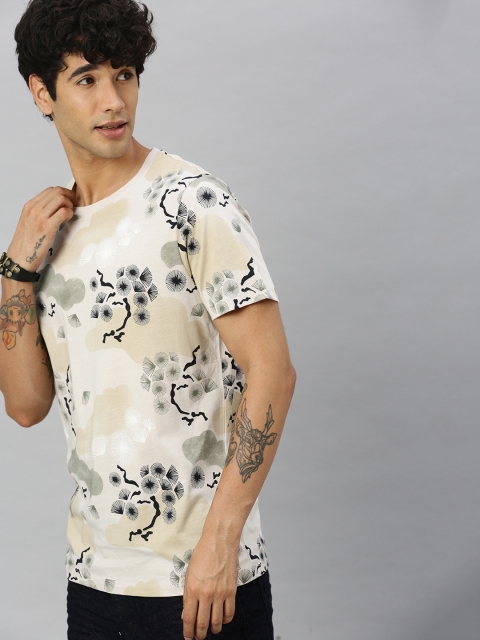 

Jack & Jones Men Beige & Green Printed Round Neck T-shirt