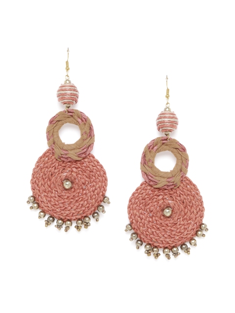 

RICHEERA Brick Red & Brown Gold-Plated Braided Design Circular Drop Earrings