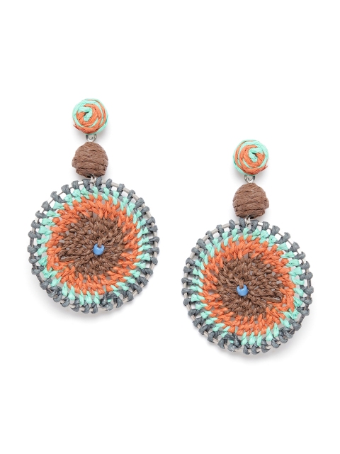 

RICHEERA Brown & Orange Silver-Plated Crochet-Work Circular Drop Earrings