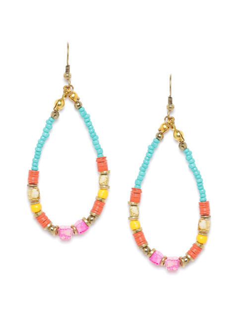

RICHEERA Multicoloured Gold-Plated Beaded Teardrop Shaped Drop Earrings, Multi