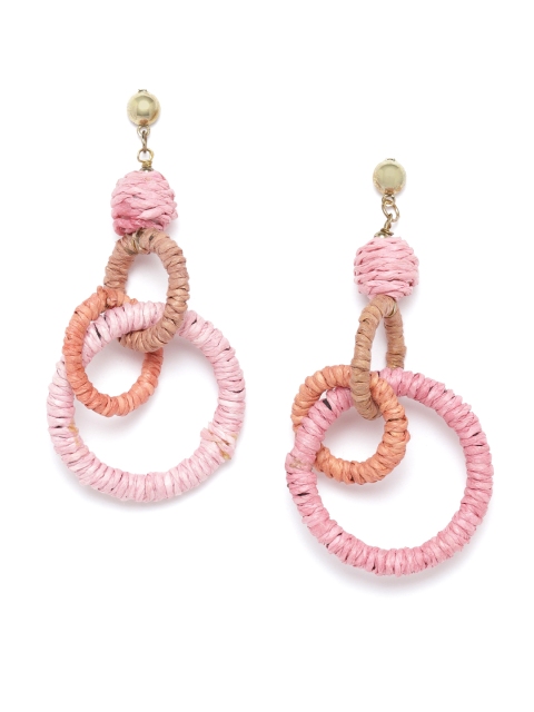 

RICHEERA Pink & Brown Gold-Plated Colourblocked Circular Drop Earrings