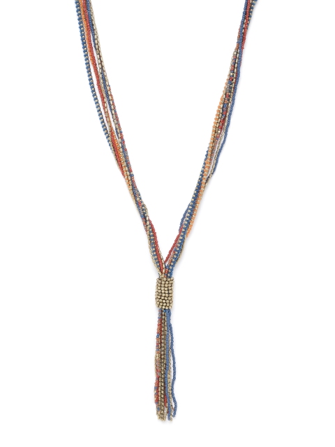 

RICHEERA Blue & Maroon Gold-Plated Beaded Tasselled Necklace