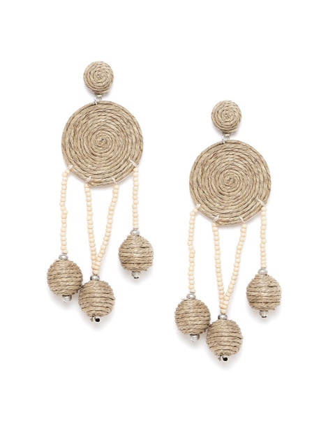 

RICHEERA Beige Beaded Geometric Drop Earrings