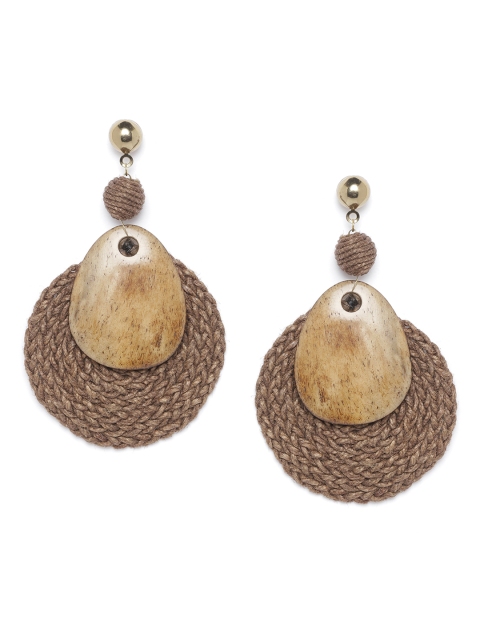

RICHEERA Brown Gold-Plated Woven Design Circular Drop Earrings