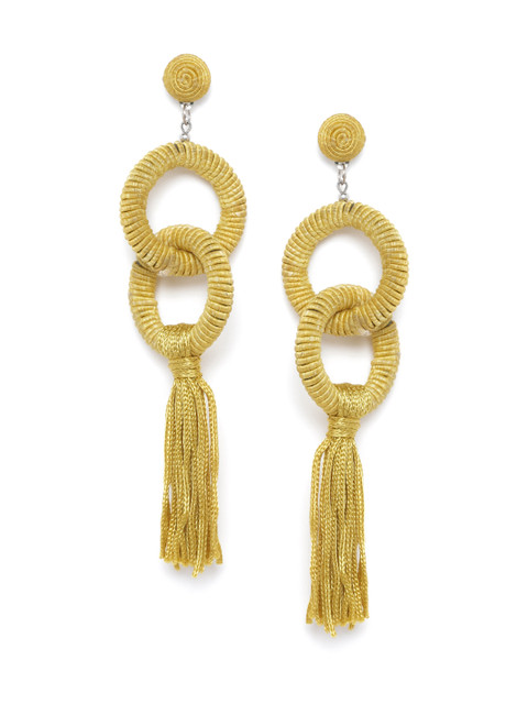 

RICHEERA Mustard Yellow Tasselled Circular Drop Earrings