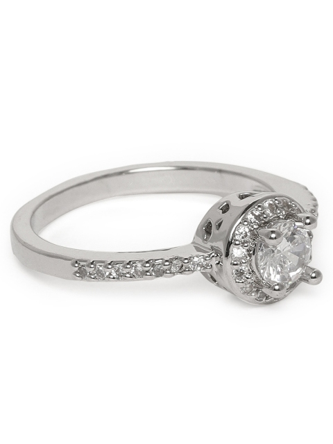 

Amavi Silver-Toned Rhodium Plated Stone-Studded Finger Ring