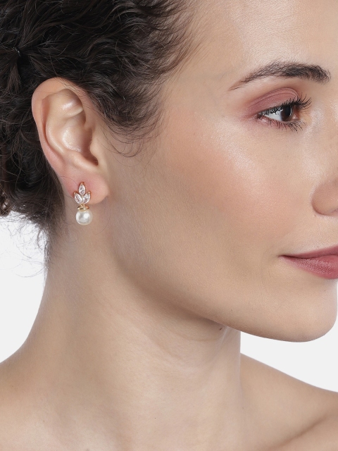

Amavi Gold-Toned & White Studded Drop Earrings