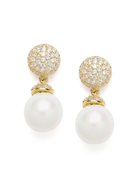 

Amavi Gold-Toned & White Spherical Drop Earrings