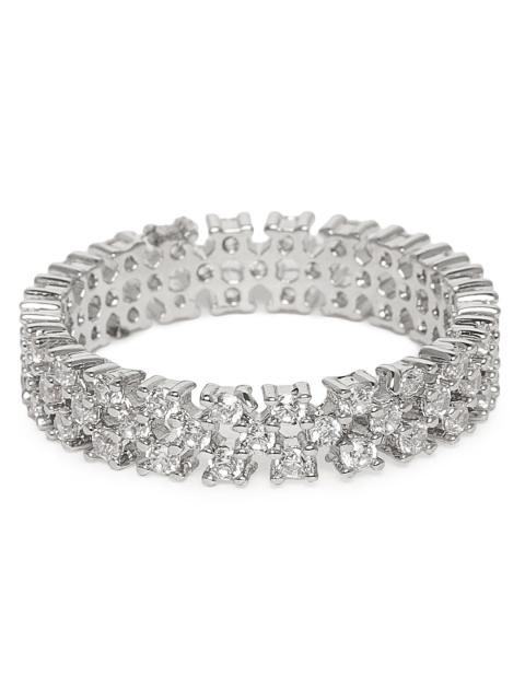 

Amavi Silver-Toned Rhodium Plated Stone-Studded Finger Ring