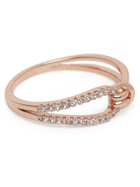 

Amavi Rose Gold-Toned Stone Studded Knot Finger Ring