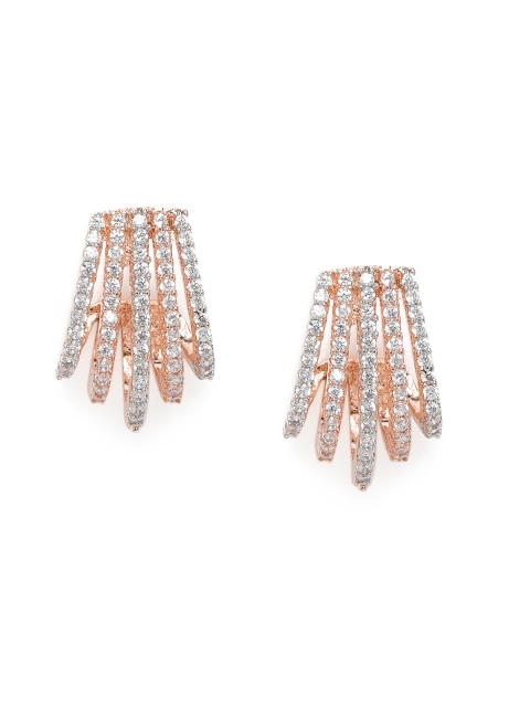 

Amavi Rose Gold-Toned & White Studded Contemporary Studs