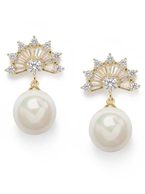 

Amavi Gold-Toned & White Studded Drop Earrings