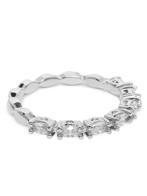 

Amavi Women Silver-Toned Rhodium Plated Dainty Finger Ring