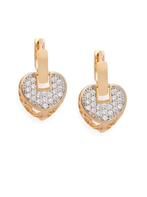 

Amavi Gold-Toned & White Heart Shaped Drop Earrings