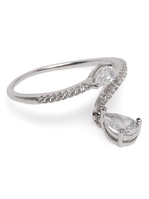 

Amavi Silver-Toned Rhodium Plated Stone Studded Adjustable Finger Ring