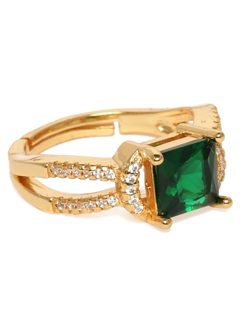 

Amavi Gold-Toned & Green Stone Studded Finger Ring