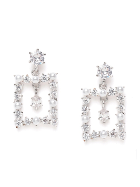 

Amavi Silver-Toned Rhodium Plated Geometric Drop Earrings