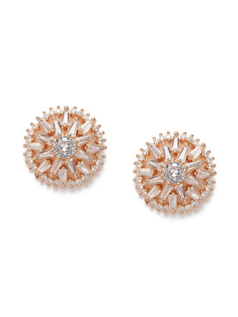 

Amavi Rose Gold-Toned Circular Floral Studded Studs