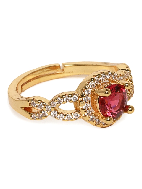 

Amavi Gold-Toned & Red Stone Studded Finger Ring