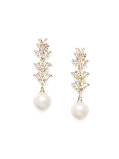 

Amavi Gold-Toned & White Contemporary Pear Studded Drop Earrings