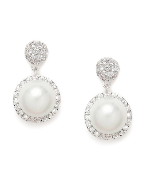 

Amavi Silver-Toned & White Rhodium Plated Spherical Drop Earrings