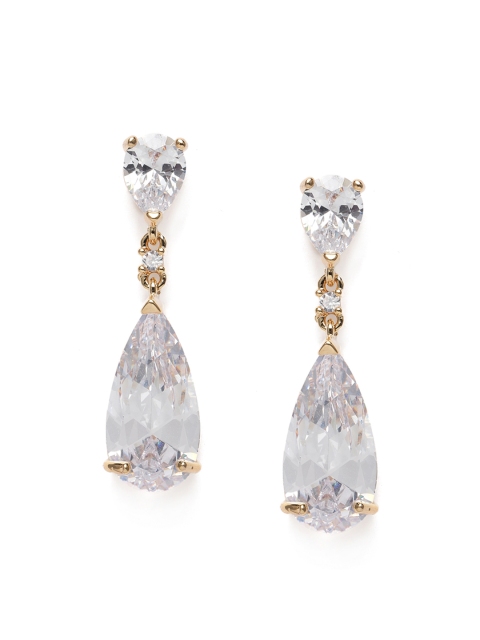 

Amavi Gold-Toned & White Teardrop Shaped Drop Earrings