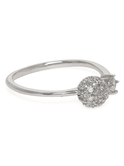 

Amavi Women Silver-Toned Rhodium Plated Dual Orb Finger Ring