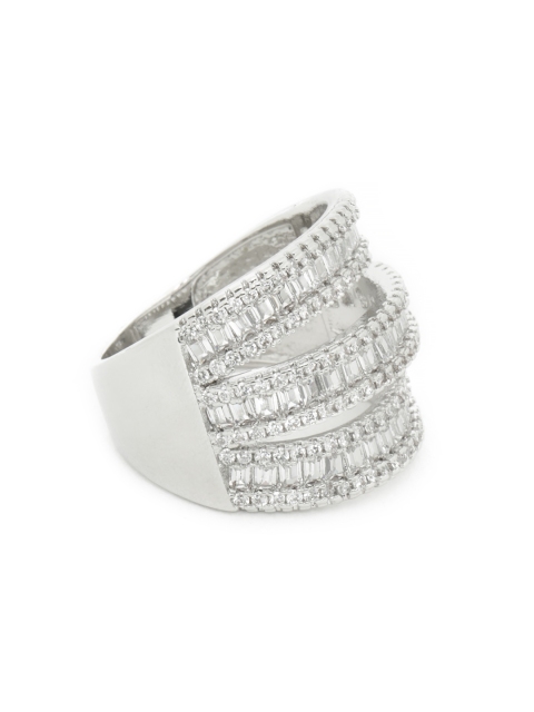

Amavi Women Silver-Toned Rhodium Plated Layered Finger Ring