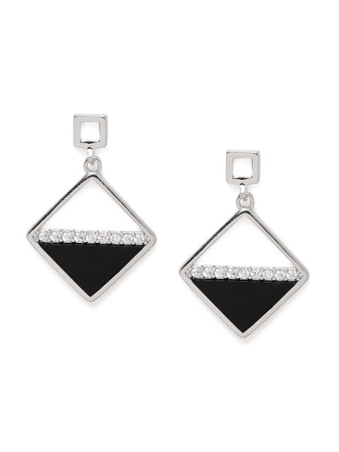 

Amavi Silver-Toned & Black Rhodium Plated Triangular Drop Earrings